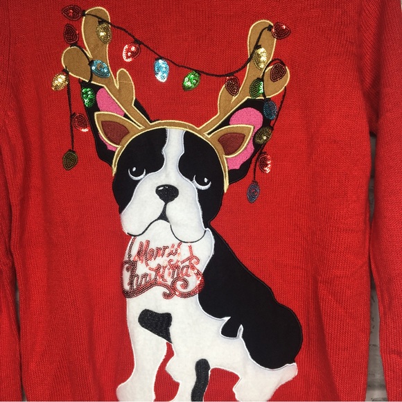 Merry Christmas by Poof Boston Terrier Sweater Size S - Picture 2 of 10